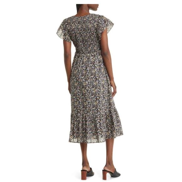 Rails Clementine Smocked Back Black and Floral Midi Dress Women's Size Medium - Picture 3 of 9